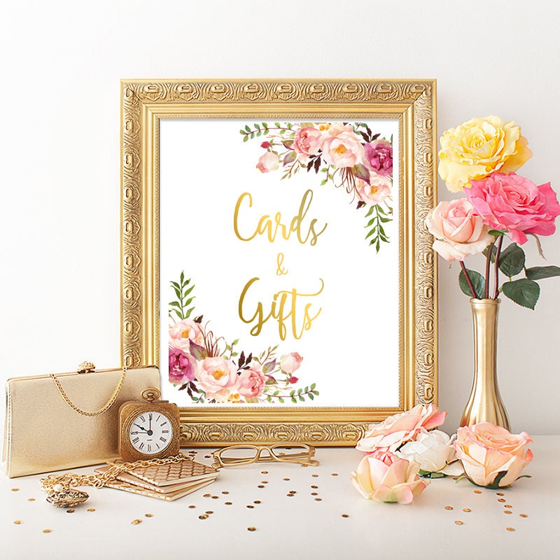 Gold Boho Floral Cards & Gifts Sign Floral Boho Wedding Sign