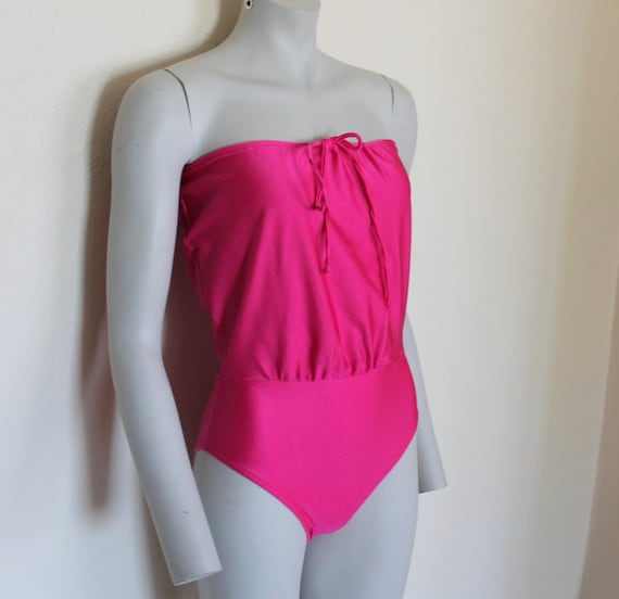 One Piece Swimsuit Womens Neon Pink Swimwear Sexy Strapless