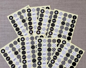 50% OFF CLEARANCE SALE - 280pcs Monotone Point Stickers - Black and White Point Seal - 35pcs x 8sheets (was 3.90)