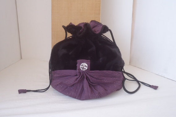 Velvet bag/ Black velvet drawstring evening purse/ velvet