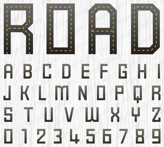 36 Road print Alphabet Pen drawn black font Colorful