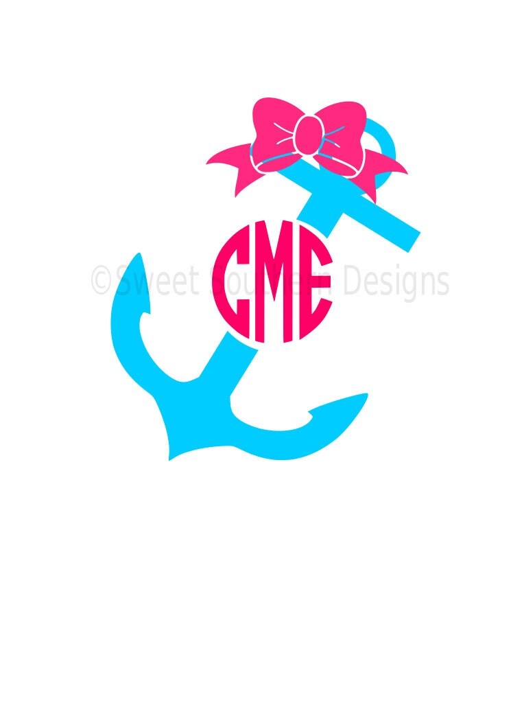 Download Monogram split anchor with bow SVG instant download design for