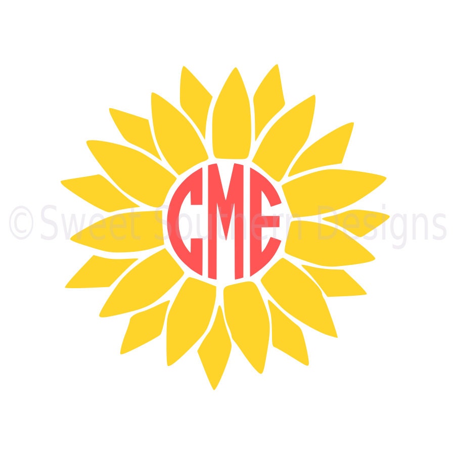 Sunflower monogram SVG PDF DXF instant download design for