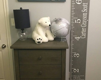 Wooden Growth Chart Customized Growth Height Chart For Children Kids Grey Pine Wood personalized, nursery, decor, family, children, boy girl