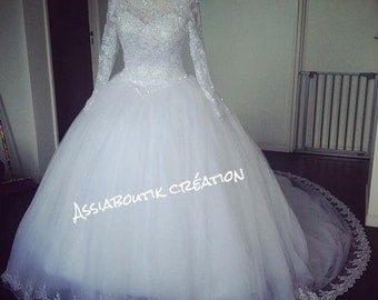 Long sleeves lace wedding dress handmade