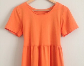 FREE US SHIPPING | Vintage 90s Coral Orange Empire Waist, Long Dress with Adjustable Waist Tie | Size 7/8 - See Measurements