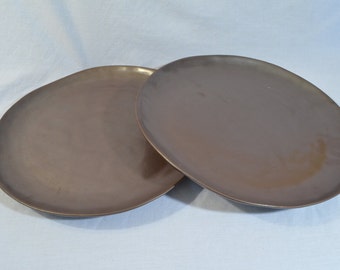 ON SALE: Very Large Handmade Ceramic Dinner Plates (2), Deep Brown - 12.25"
