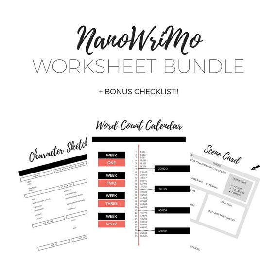 Items similar to ON SALE!!! NanoWriMo Novel Writing Worksheet Bundle