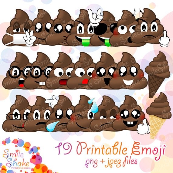 19 PNG Cute Emoji Poops Funny Digital Poo Clipart Poop Design
