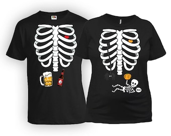 Matching Halloween Costumes Couples T Shirt Baby Announcement Skeleton Shirt Couple Costume Ideas Expecting Mother New Dad Gift FAT-487-491