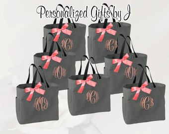 10 Personalized Bridesmaid Tote Bags Monogrammed Tote, Bridesmaids Tote, Personalized Tote, Monogrammed Tote Bag, Bridesmaid Gift Bags