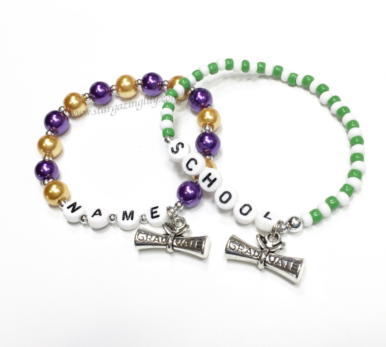 Graduation Charm Bracelet PERSONALIZED with name and school