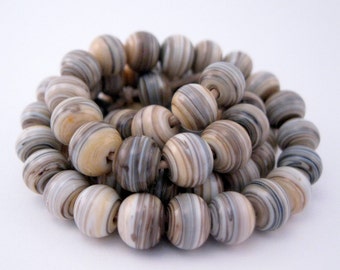 Handmade Striated Silvered Ivory Lampwork Spacer Beads SRA