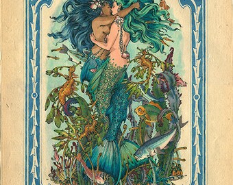 The Sea Princesses Mermaid Lovers Lesbian Mermaids Queer Art LGBT Drawing Gay Romance Felix dEon - Poster