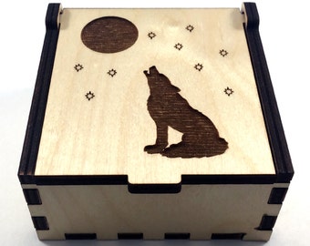 Wolf Jewelry Box, Howling Wolf, Wood Trinket Box, Small Jewelry Case, Laser Cut Box, Jewelry Storage Box, Wolf Wood Box, Jewelry Organizer