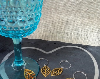 Gold Leaf Wine Charms Mix & Match Your Own Personal Sets | Leaf Charm | Nature Theme | Champagne Glass Coffee Tea Cup Coworker Gift