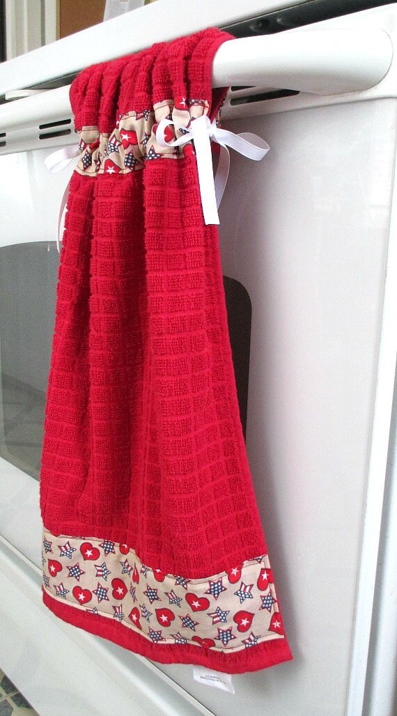 Tie Top TowelsRed Kitchen Cotton Towel accented with beige