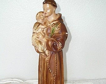 saint anthony and child - religious christmas - easter statuary or chalkware figurine - shabby chic cottage decor - hollywood regency