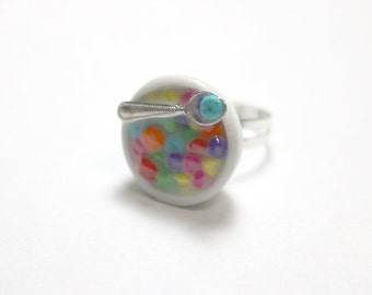 Fruit Loop Cereal Ring, Miniature Food Jewelry, Polymer Clay Food Jewelry