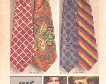 Simplicity 5287 1970s Mans Jiffy Ascot and Neck Ties Pattern Mens Vintage Sewing Pattern