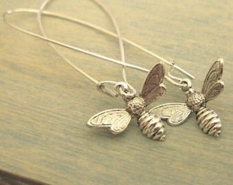 Silver Bee Earrings Vintage honey bee handmade