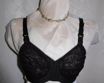 Black Lace Sheer Bra Size 34B Vintage 60s