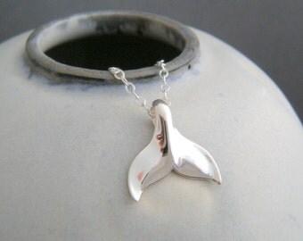 small whale tail necklace. fluke sterling silver ocean pendant aquatic marine animal beach jewelry realistic nature charm. gift for her 5/8"