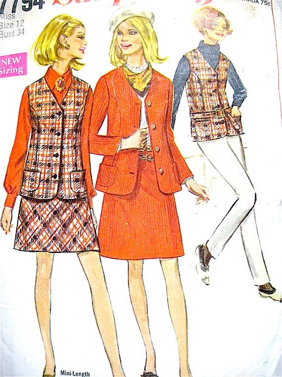 Vintage 1960s sewing pattern to make mini-skirt top. Pattern