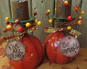Thanksgiving Pumpkin Glass Candle Holders Set of 2 with Tealights