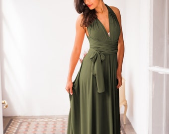 Olive green infinity dress, dark green bridesmaid dress, dark sage green dress, long dark green dress, khaki bridesmaid dress, convertible