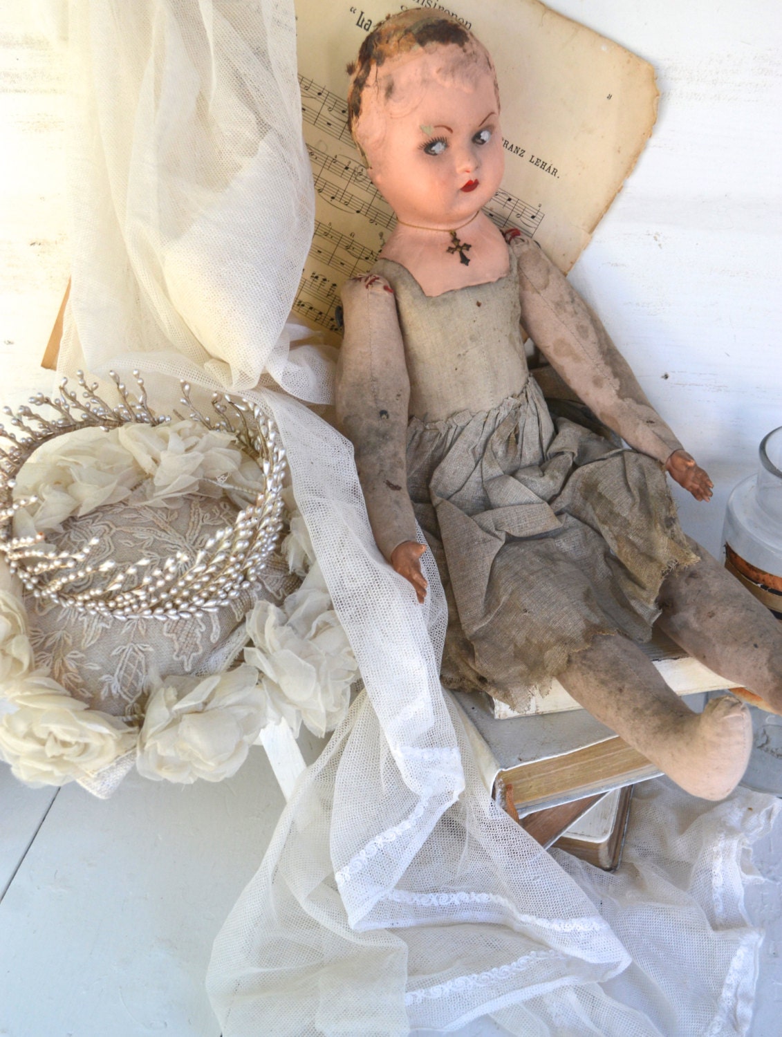 RESERVED FOR SUSIE Antique French Paper Mache Doll 19th