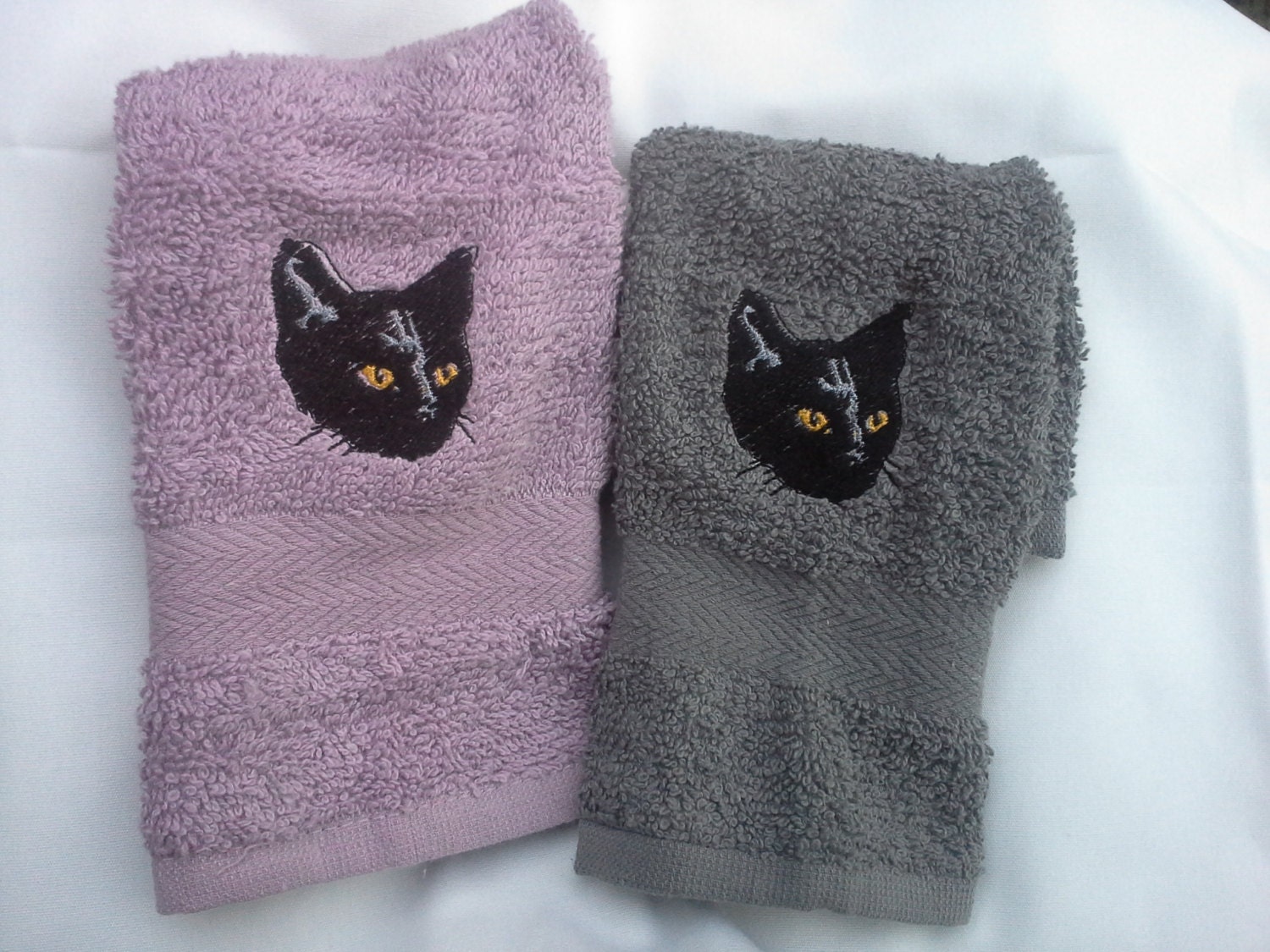 Black Cat Embroidered Hand Towel by SamsWorld360 on Etsy