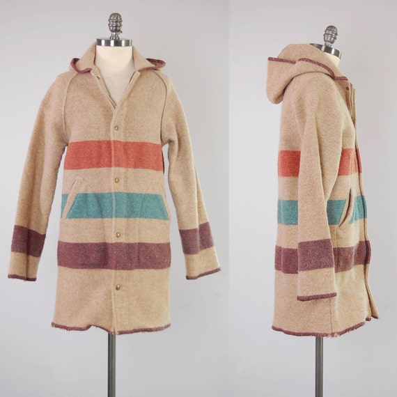 Vintage 60s 70s WOOLRICH striped wool blanket coat / Hudson