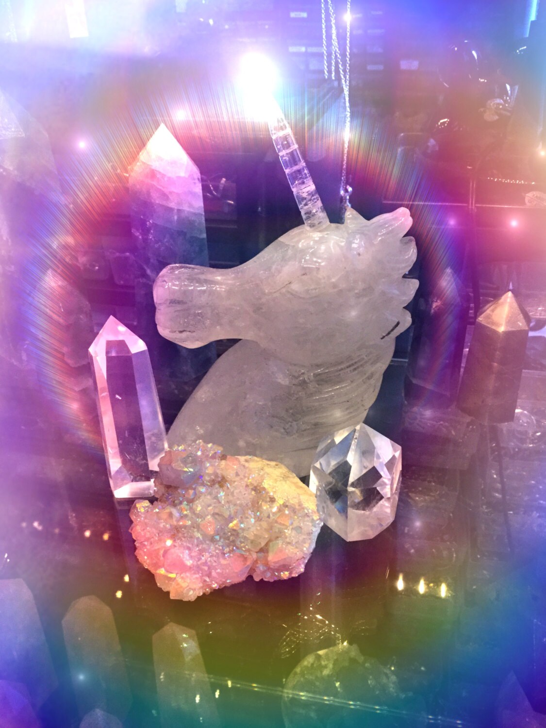 SALE Crystal Unicorn carved quartz crystal rutilated by lotusfairy