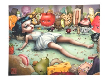 The Epicure - Monday the Food Girl - Limited Edition signed 8x10 pop surrealism Fine Art Print by Mab Graves