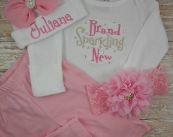 Newborn, Baby girl, coming home outfit, Brand Sparkling New, Newborn girl outfit, baby girl bodysuit, baby girl clothes, Take home outfit