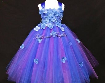 Royal Blue and Plum Flower Girl Dress - Hydrangea Flowergirl Dress.. Bridesmaid Dress ...OTHER COLORS AVAILABLE, Sizes Baby up to Size 12
