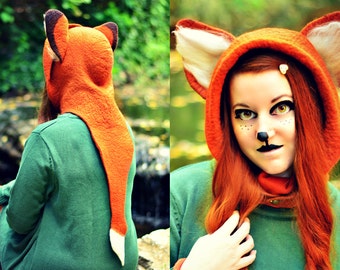 Fox Ears and Tail Hat. Red Fox Hood. Fantasy Hat. Cosplay Hat. LARP.