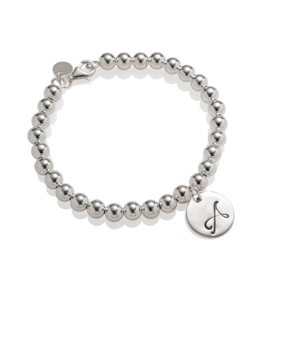 Initial Bead Bracelet Silver Ball Bracelet by ShinyLittleBlessings