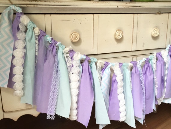 Lavender Mint Aqua Banner Mermaid Birthday Frozen Birthday purple and teal aqua Fabric Strip Backdrop Under the Sea Birthday Baby Shower Il_570xn
