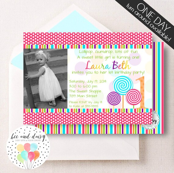Bright Lollipop Invitation, Lollipop Birthday Invitation, Lollipop Party, Girl First Birthday, Girl Birthday, Lollipop Invite, Candy party Il_570xn