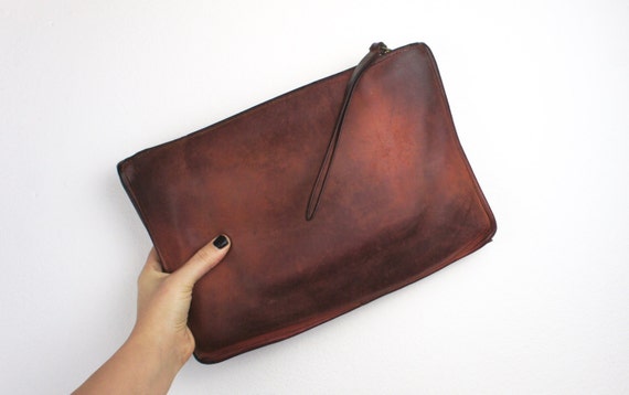 Vintage Coach Reddish Brown Leather Wristlet Clutch Bag Small