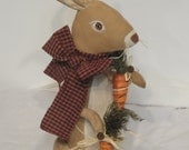 Primitive Rabbit Standing Bunny Cloth Art doll with carrots