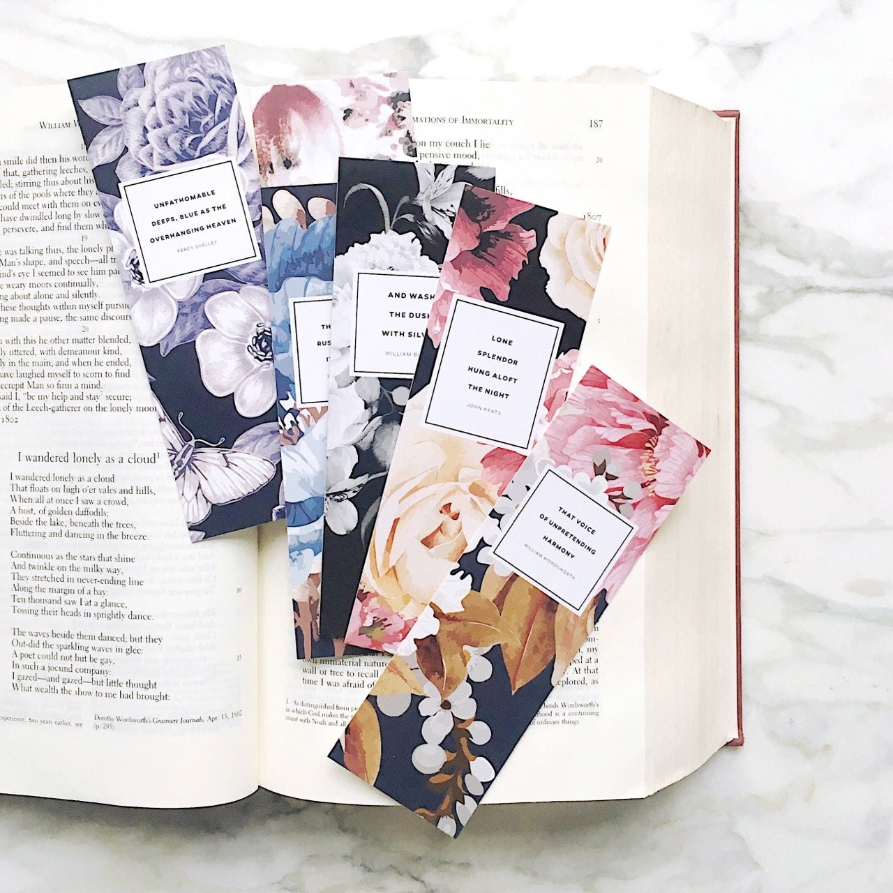 Literary Bookmarks Set of Six Literary Gift for Her Floral