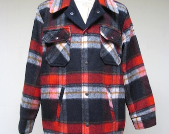 Vintage 1960s Mens Coat / 60s Plaid Wool Shirt Jacket / Deadstock New with Tags / Large