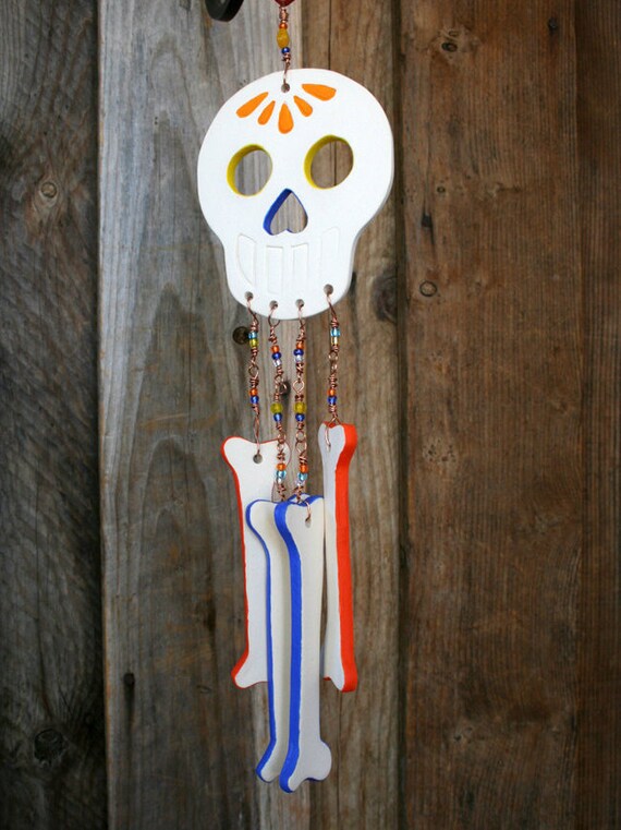 Sugar Skull Wind Chime Dia De Los Muertos Valentine Sugar Skull Wind Chime Dia De Los Muertos Valentine Gift Outdoor Ceramic Decoration