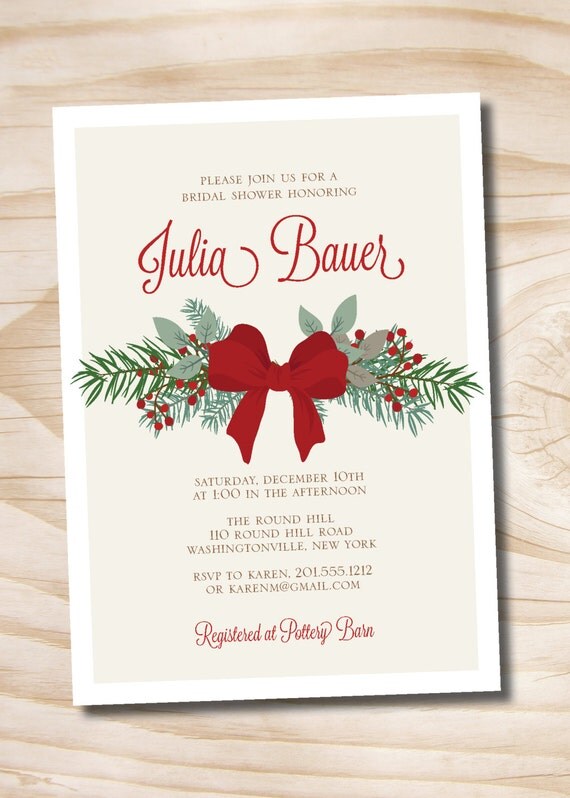 Christmas Bow Pine Bridal Shower Baby Shower Couples Shower