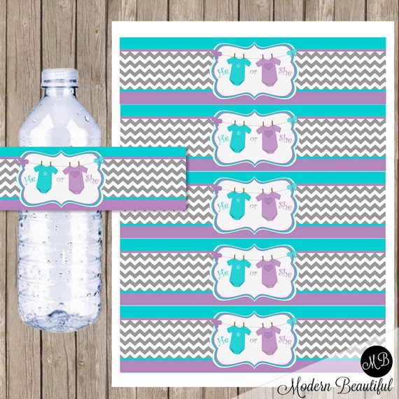 Items similar to Onesie Gender Reveal Water Bottle Labels Printable ...