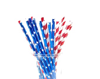 Stars and Stripes Paper Straws - Patriotic Paper Straws - Set of 25