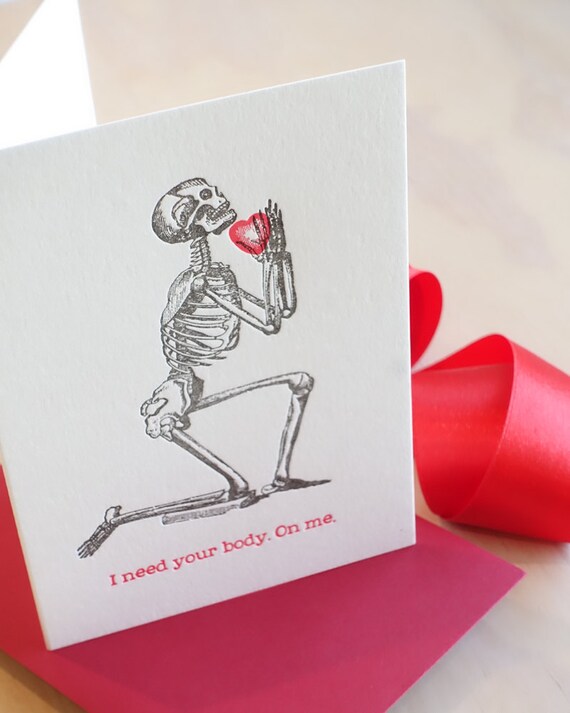 Romantic Skeleton letterpress card Valentines Day